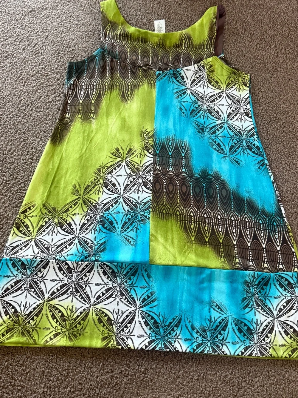 Sleeveless Patterned Tank Dress in Turquoise & Lime